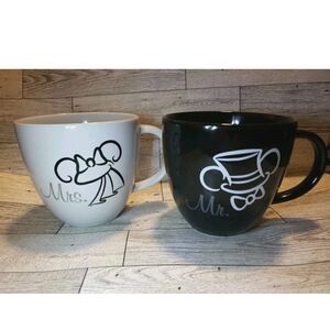 Disney Parks Mr. & Mrs. Wedding Mugs Black White Bride Groom Double Sided